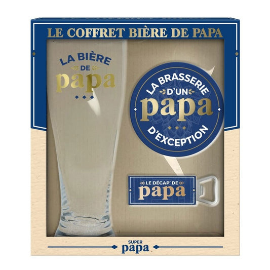 Coffret Cadeau Papa “La Bière de Papa” – Verre, Décapsuleur & Dessous de Verre JOY!