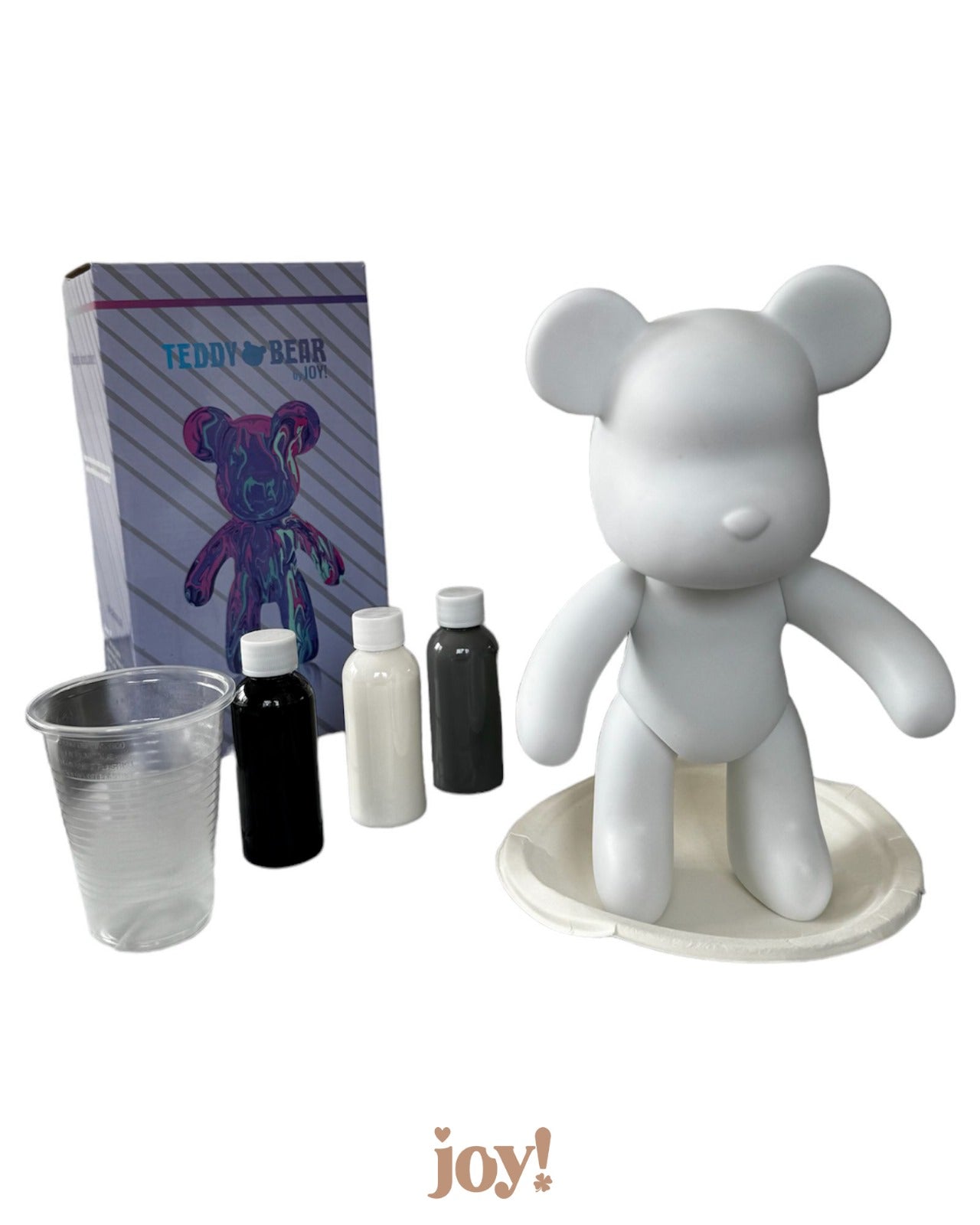 Kit de peinture pouring fluide art - Ours Teddy Bear Noir /Blanc /Gris JOY!