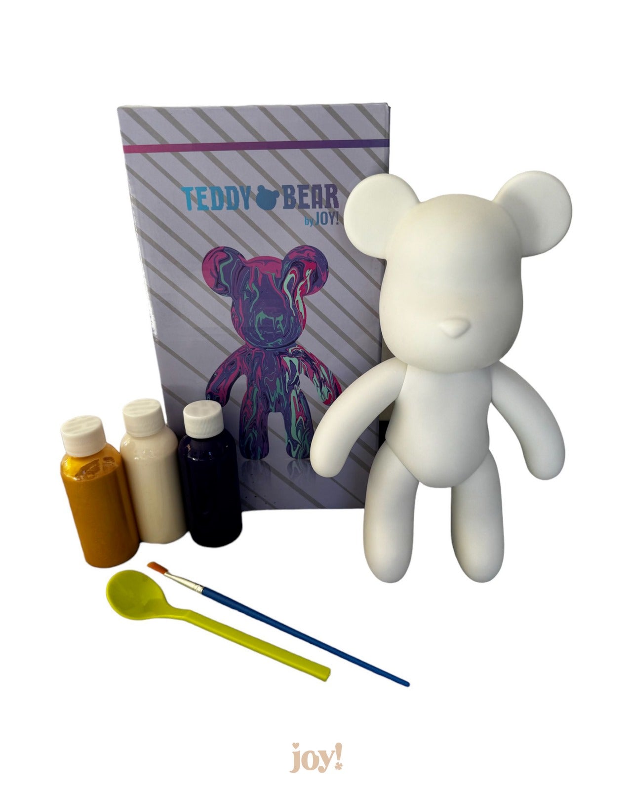 Kit de peinture pouring fluide art - Ours Teddy Bear Violet Blanc Or JOY!