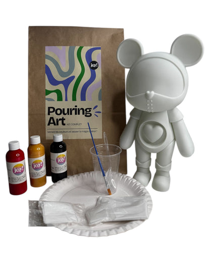 DIY Pouring Art Kit Herzbär – Gestalte dein eigenes Kunstwerk zu Hause! Rot/Gold/Schwarz