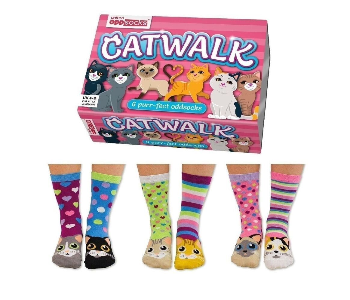 Coffret Chaussettes Impaires CATWALK – 6 Chaussettes Fantaisie | United Oddsocks | Taille 37-42 United Oddsocks