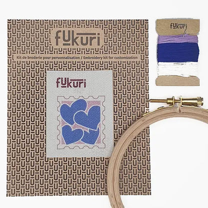 Kit Broderie - DIY - Timbre coeurs Bleu vif Fukuri
