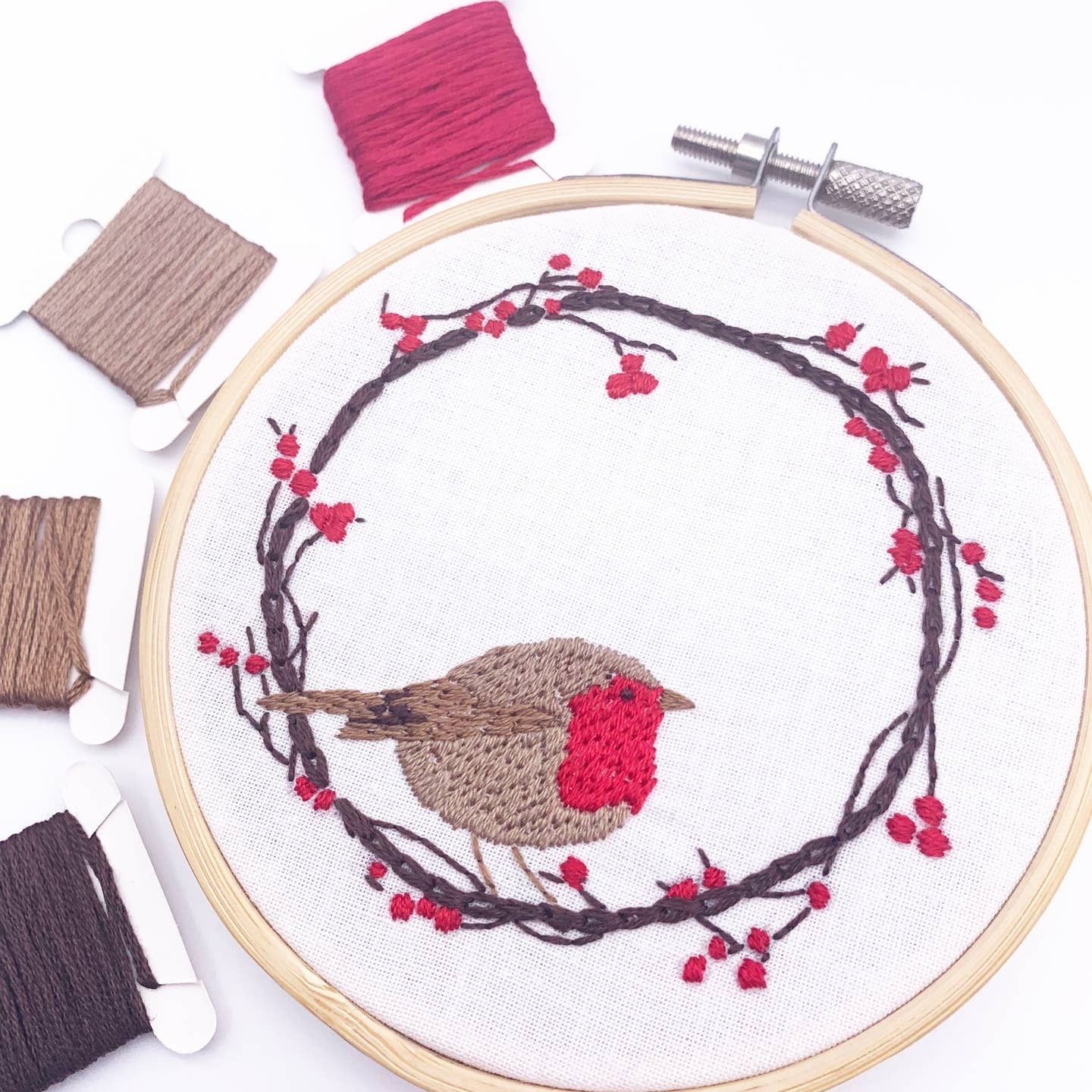 Mini Kit de Broderie – Robin Wreath (Rouge-gorge) avec Cerceau Inclus