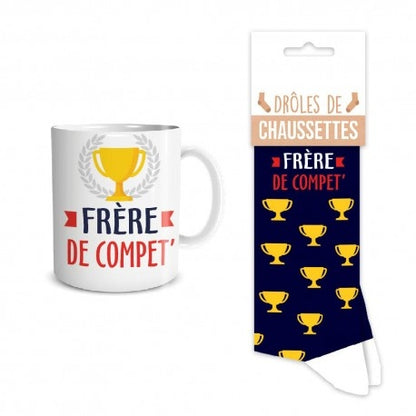 Coffret Mug & Chaussettes Fantaisie – Frère de Compèt’ | Cadeau Homme JOY!