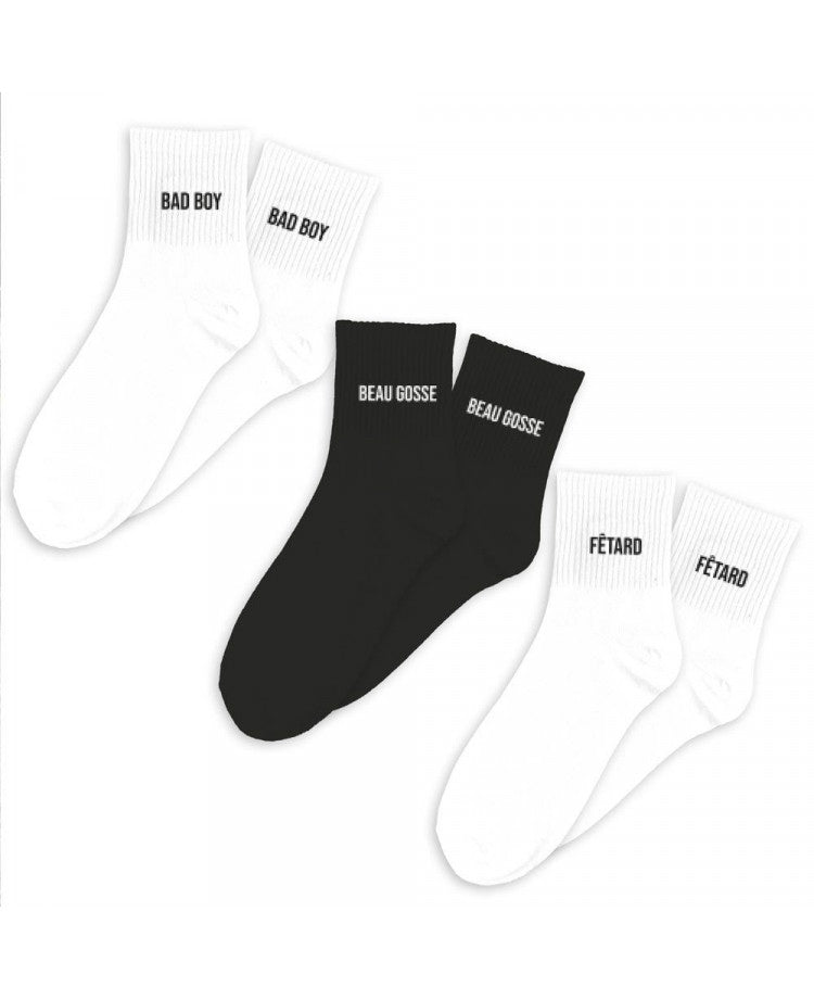 Chaussettes fantaisie homme modèle Bad Boy noires et blanches