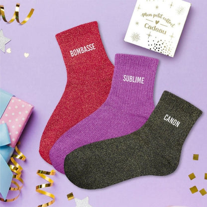 Coffret Trio Chaussettes Paillettes – Bombasse / Sublime / Canon (Taille 36-42) JOY!