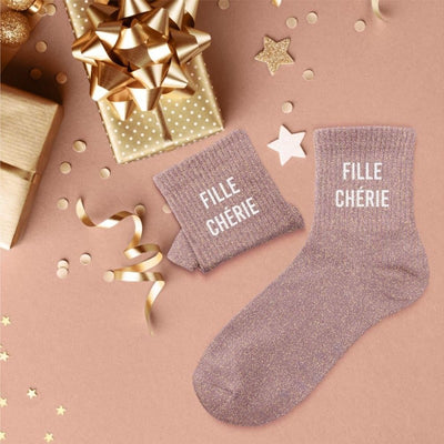 Chaussettes à Paillettes “Fille Chérie” Roses – Message Tendre (36-42) JOY!