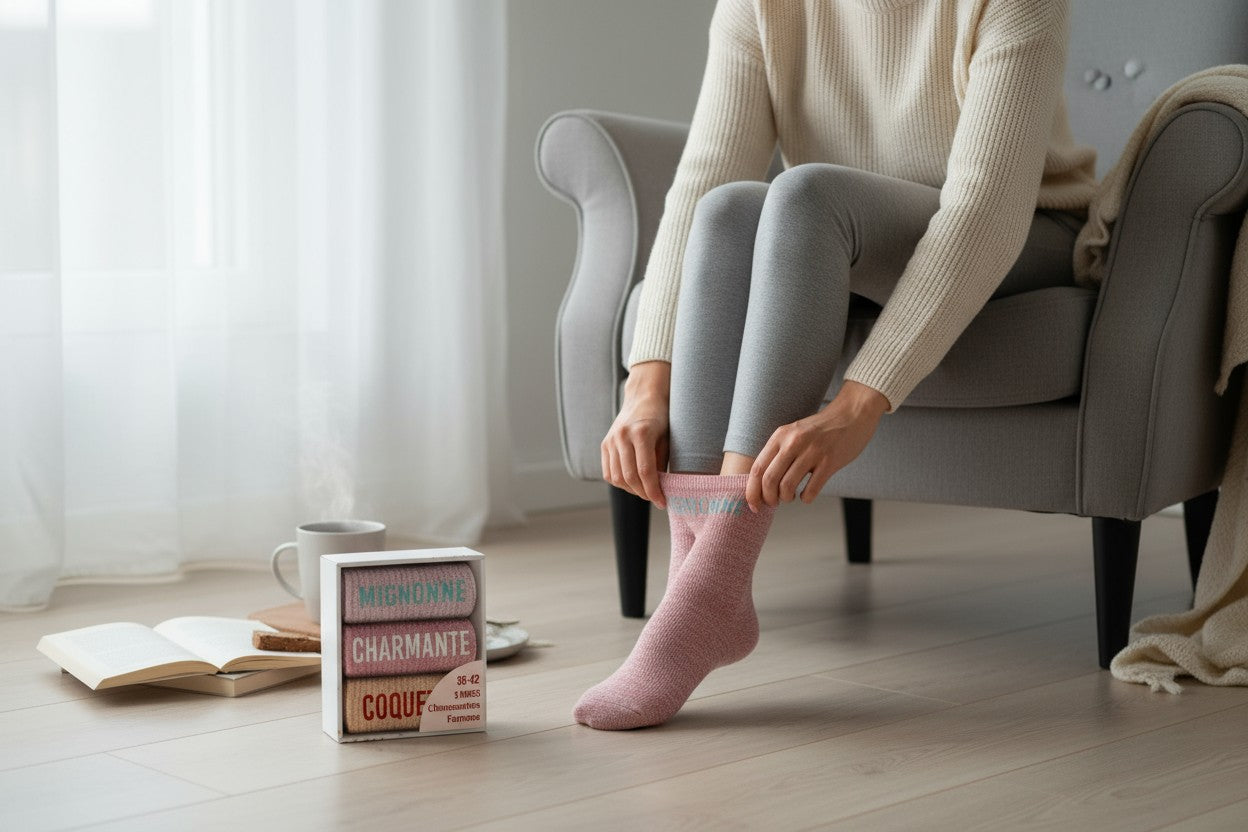 Coffret Trio Chaussettes Paillettes Fantaisie – Mignonne, Charmante & Coquette JOY!