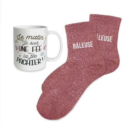 Coffret Cadeau Mug & Chaussettes – Fée Pachier / Râleuse | Tasse Pailletée JOY!