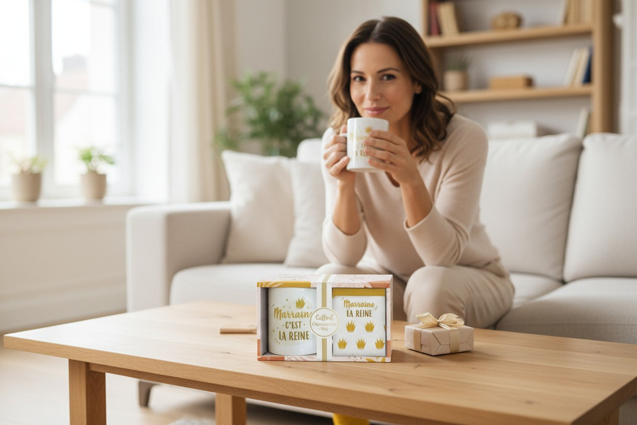 Coffret Mug & Chaussettes – Marraine La Reine | Cadeau Marraine JOY!