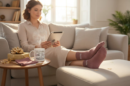Coffret cadeau femme humour avec mug pailleté et chaussettes Râleuse
