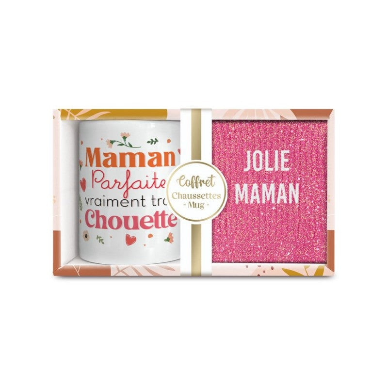 Coffret cadeau Jolie Maman avec mug en céramique et chaussettes pailletées