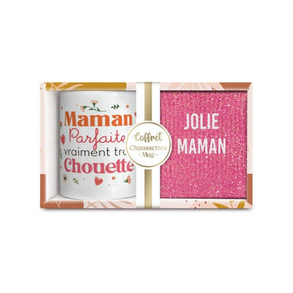 Coffret cadeau Jolie Maman avec mug en céramique et chaussettes pailletées