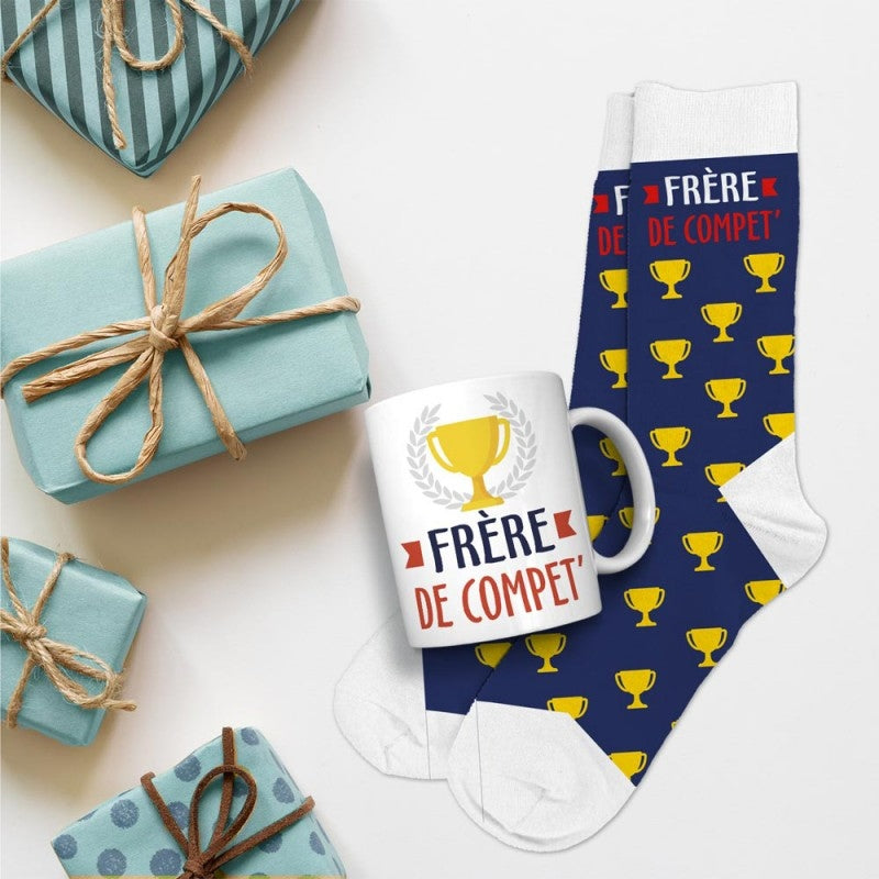 Coffret Mug & Chaussettes Fantaisie – Frère de Compèt’ | Cadeau Homme JOY!