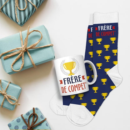 Coffret Mug & Chaussettes Fantaisie – Frère de Compèt’ | Cadeau Homme JOY!