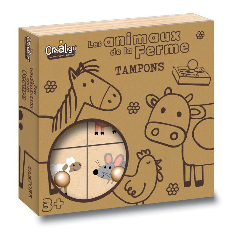 COFFRET TAMPONS BOIS LES ANIMAUX DE LA FERME, CREALIGN Créa lign