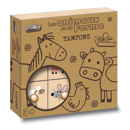 COFFRET TAMPONS BOIS LES ANIMAUX DE LA FERME, CREALIGN Créa lign
