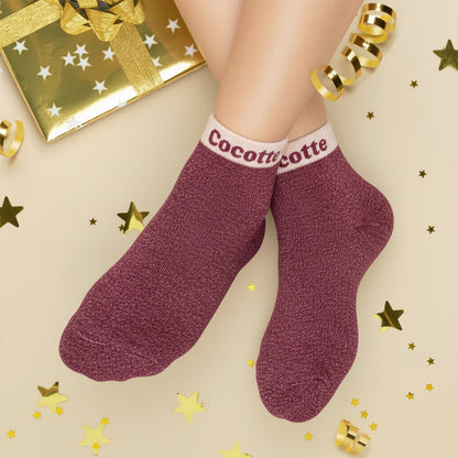 Socquettes Pailletées Colorées à Mot Fantaisie “Cocotte” – Taille Unique 36/42