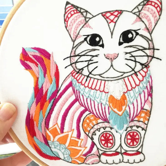 Kit Broderie Chat – Loisirs créatifs DIY pour débutants et amoureux des chats Cinnamon
