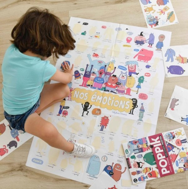 Poster éducatif émotions enfant Poppik – 43 stickers – Apprendre à reconnaître ses émotions (3–7 ans) poppik