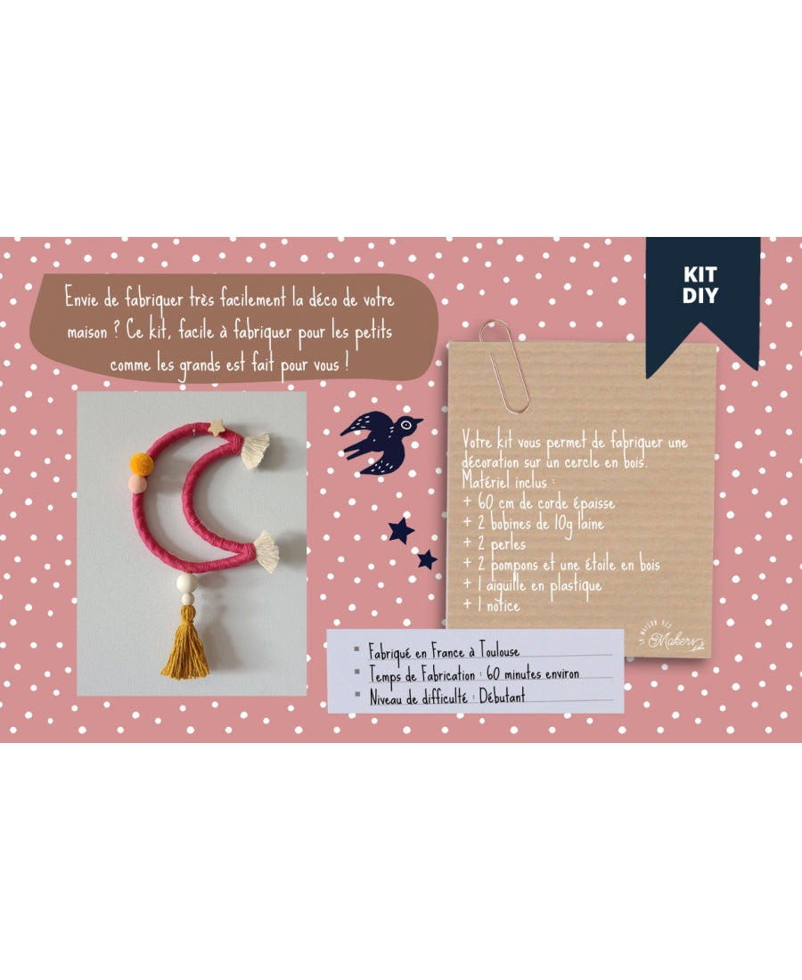 Kit créatif Petit Maker : Je Fabrique ma Lune en corde - Coloris Fushia La Maison des Makers