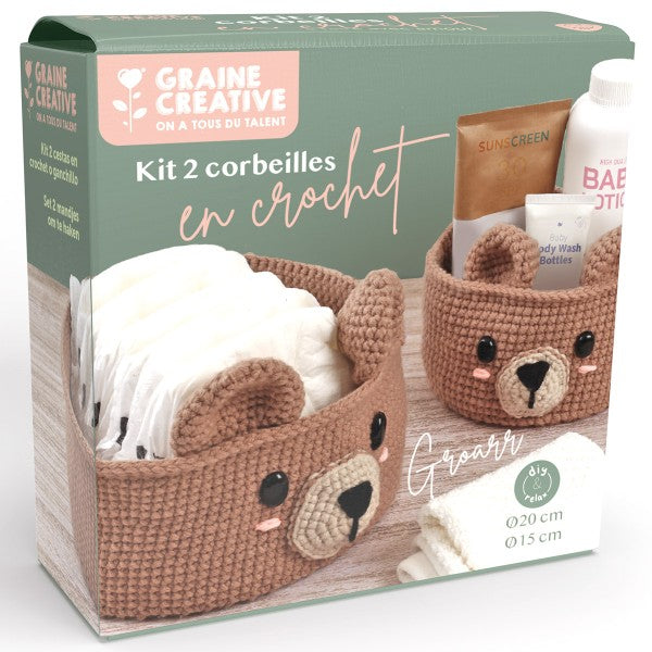 KIT 2 CORBEILLES DIY EN CROCHER OURS GRAINE CREATIVE