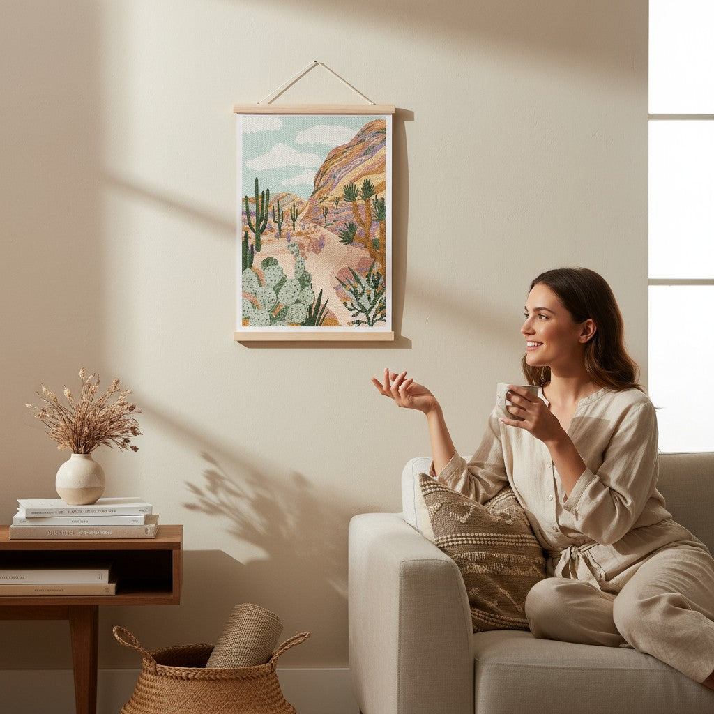 Coffret Petit Diamond – Desert Hills Kit Diamond Painting décor désert ocre et cactus LA PETITE EPICERIE