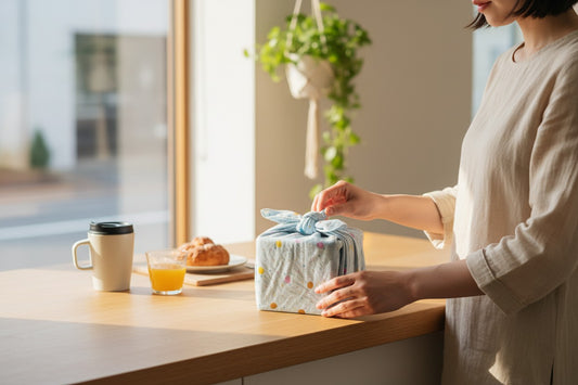 Furoshiki double gaze à pois – Emballage cadeau zéro déchet en coton (4 tailles) Machatatelier