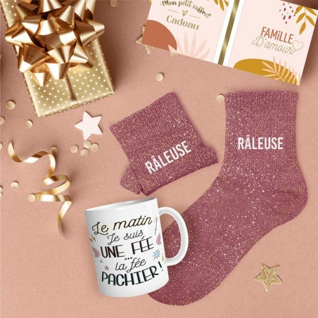 Mug pailleté avec la citation Le matin je suis une fée la fée Pachier