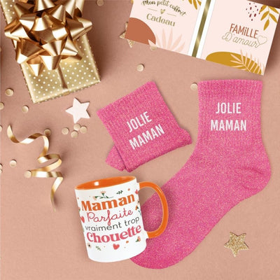 Coffret Cadeau Mug & Chaussettes – Jolie Maman | Paillettes & Tendresse JOY!