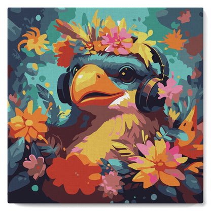 Mini Peinture par Numéros 20x20cm avec cadre Oiseau fantaisie et des fleurs Figured'art