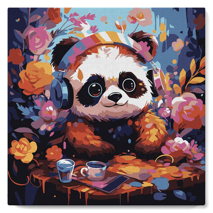 Mini Peinture par Numéros 20x20cm avec cadre Panda fantaisie et fleurs Figured'art