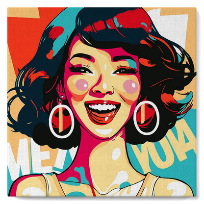 Mini Peinture par Numéros 20x20cm avec cadre Femme Souriante Pop Art Figured'art