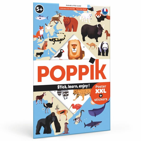 Poster animaux du monde enfant Poppik – 67 stickers – Carte du monde éducative (5–12 ans) poppik