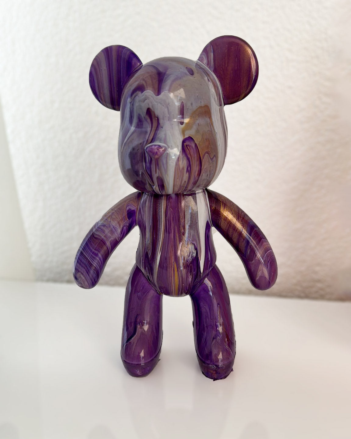 Kit de peinture pouring fluide art - Ours Teddy Bear Violet Blanc Or JOY!