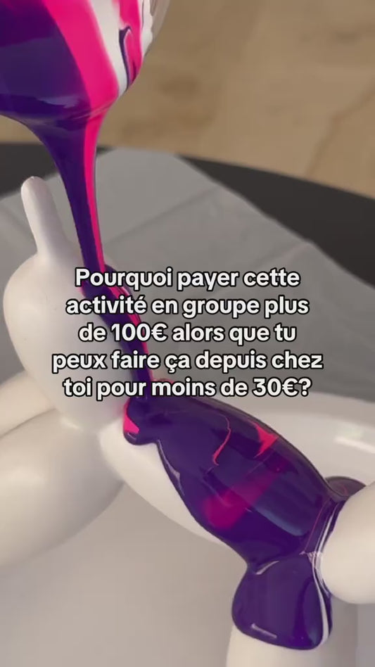 Kit DIY Pouring Art Chien Ballon– Crée ton œuvre chez toi ! Rose Fulo/Violet /Blanc