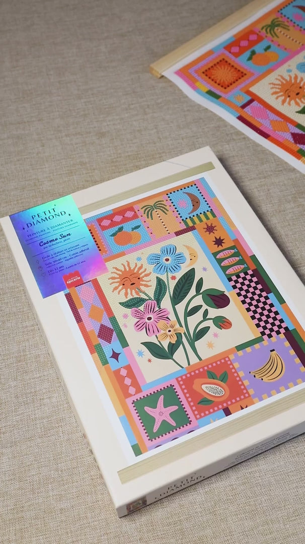 Toile diamond painting 30x40 cm Cosmo Sun, motifs soleil et fleurs graphiques