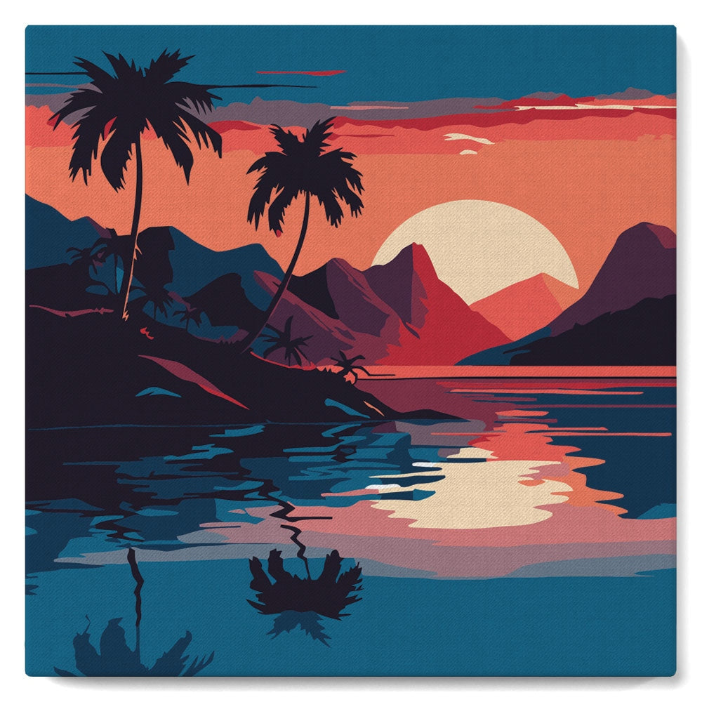 Mini Malen nach Zahlen 20x20cm mit Rahmen Meer und Sonnenuntergang