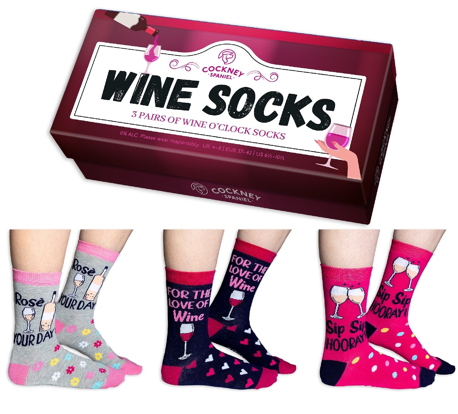 WINE SOCKS 3 PAIRES DE CHAUSSETTES COCKNEY SPANIEL United Oddsocks