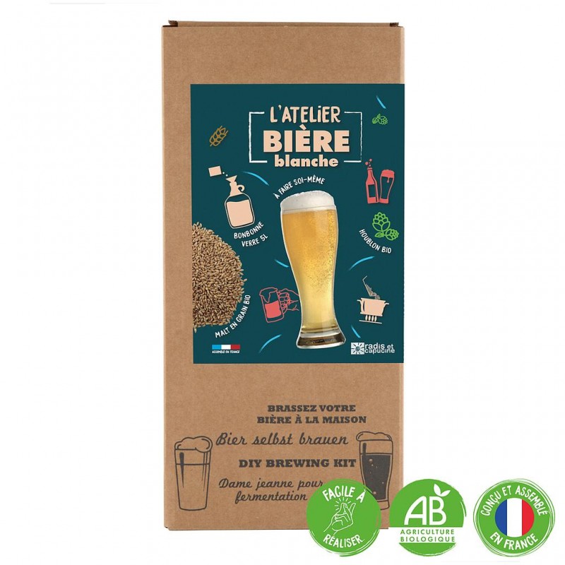 COFFRET BRASSAGE BIÈRE BLANCHE 4L MALT BIO À CONCASSER Radis et Capucine